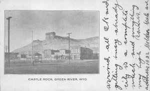 CASTLE ROCK GREEN RIVER WYOMING TOWN VIEW POSTCARD 1906