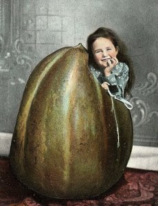 C.1910 Cute Girl Giant Pumpkin California Postcard P126