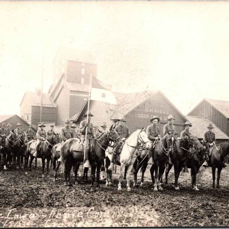1915 RPPC Horse Cavalry Troop B Home Company Lone Tree Iowa Croziers Photo