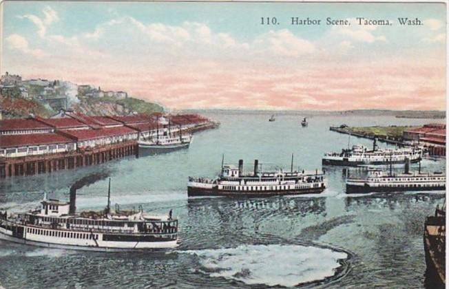 Washington Tacoma Harbor Scene Curteich