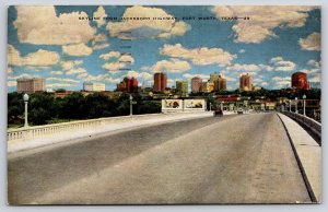 Fort Worth Texas~Jacksboro Hwy On Bridge~City Skyline View~Linen 1949 Postcard