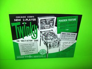 Twinky Pinball Machine Flyer Vintage Chicago Coin Original 1967 Game Artwork