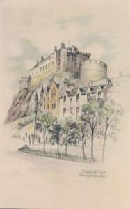 Edinburgh Castle from Grassmarket, Scotland - from drawing by Andrew Allan