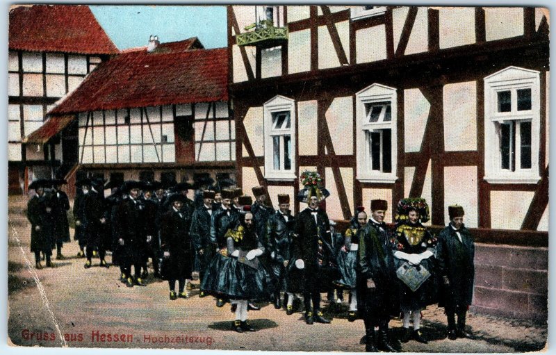c1900s Hessen, Germany Traditional Wedding Procession Group Folk Costume A342