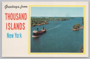 Thousand Islands New York~American Span @ Bridge~Ship~Vintage Postcard