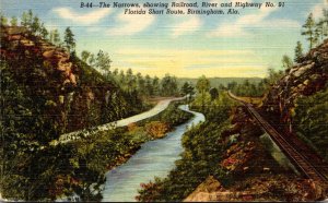 Alabama Birmingham The Narrows Showing Railroad River and Highway No 91 Curteich