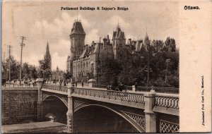 Canada Parliament Buildings & Sappers Bridge Ottawa Vintage Postcard 09.95