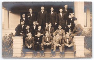 Eugene Oregon RPPC Mens Debate Club University Group on Porch Postcard G22