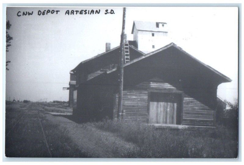 c1960 CNW Artesian Falls South Dakota SD Train Depot Station RPPC Photo Postcard