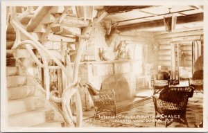 Grouse Mountain Chalet North Vancouver BC Interior Taxidermy RPPC Postcard H39