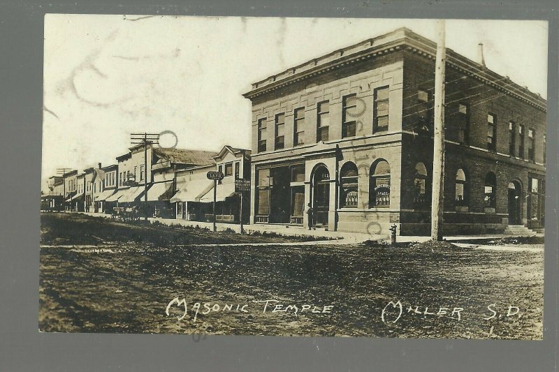 Miller SOUTH DAKOTA RPPC 1921 MAIN STREET Masonic Temple nr Wessington Highmore