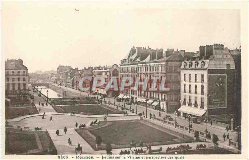 Postcard Old Rennes Garden on the Vilaine and Quays Perspective