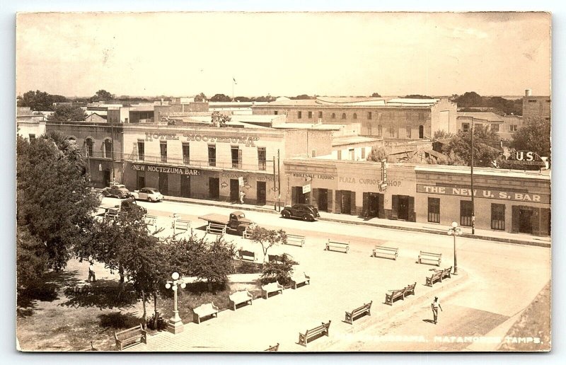 1930s MATAMOROS TAMPS MEXICO PANORAMA NEW US BAR MOCTEZUMA  RPPC POSTCARD P1311