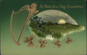 Winsch St Patrick's Day Sheep Grazing Ireland Harp c1910 Vintage Postcard