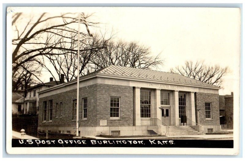 1942 US Post Office Scene Street Burlington Kansas KS RPPC Photo Posted Postcard