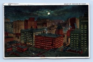 Night View Downtown Chicago Illinois IL 1926 TRIMMED WB Postcard M8