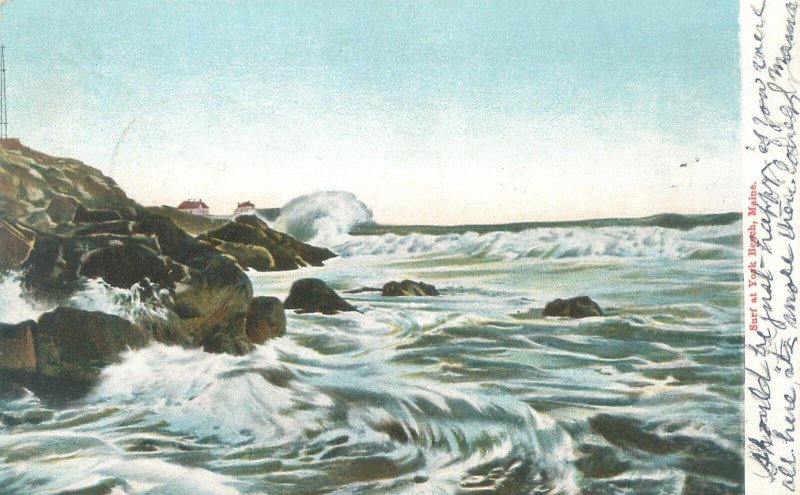 York Beach Maine, Surf and Rocks 1905 Undivided Back Postcard Leighton