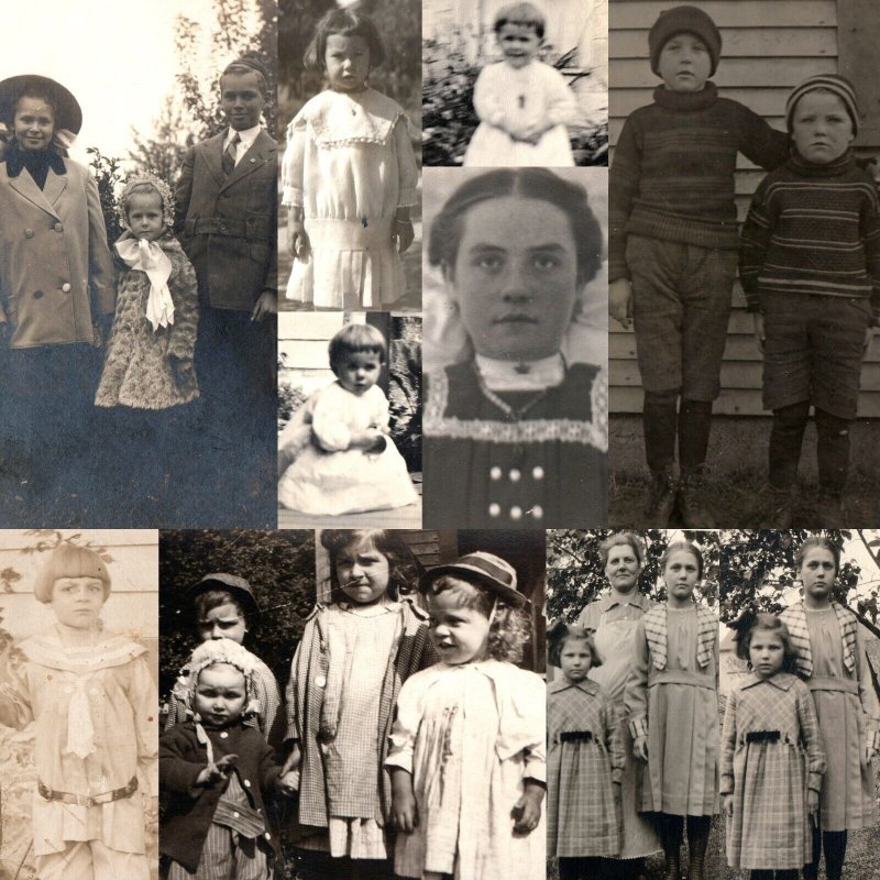 x10 LOT c1910s Children Outdoors RPPC Kids Boy Girls Family Siblings Photos A175