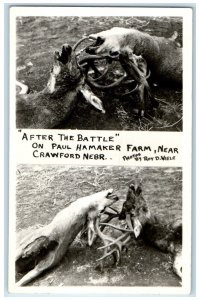 After Battle Paul Hamaker Farm Crawford NE Hunting Deer Buck RPPC Photo Postcard