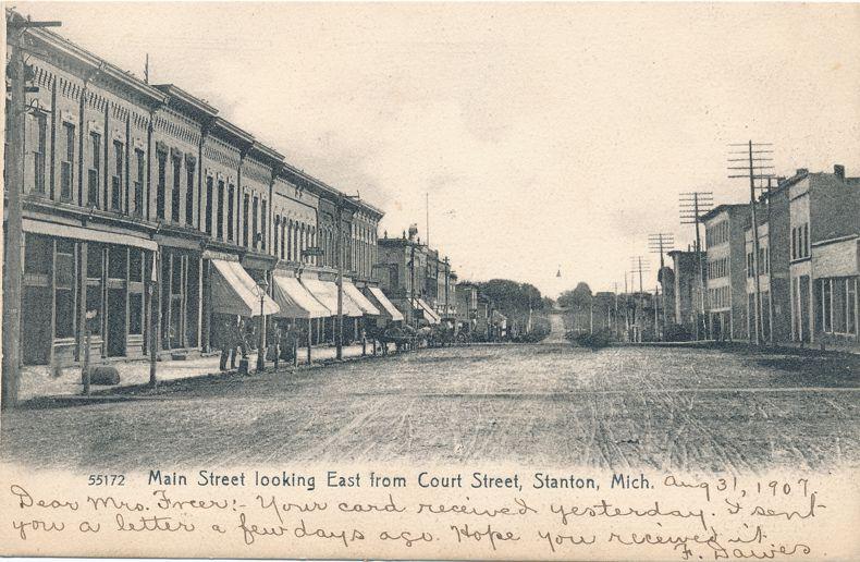 Main Street East from Court Street Stanton Montcalm County MI Michigan pm 1907
