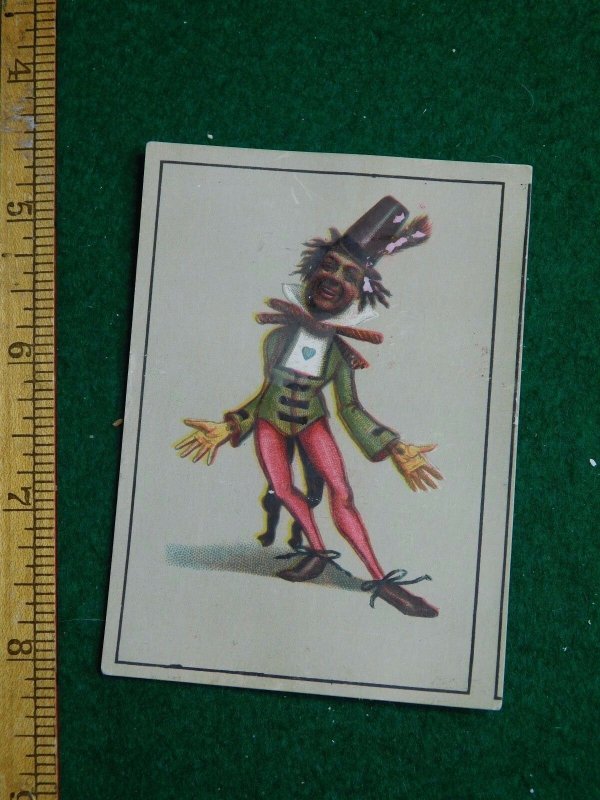 1870s-80s Man in Jester Suit with Tall Hat Dancing Victorian Trade Card F35