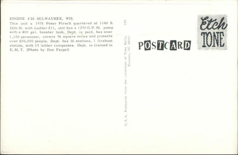 Milwaukee WI Fire Engine #265 c1960s-70s Postcard