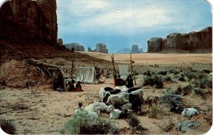 Monument Valley, Arizona, Utah, Navajo Indian family, National Postcard