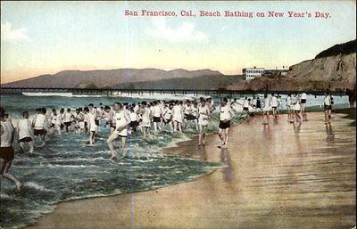 SAN FRANCISCO CA Beach Bathing New Year's Day c1910 Postcard
