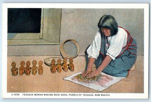 Tesuque Woman Making Rain Gods Pueblo Of Tesuque NM Fred Harvey Postcard