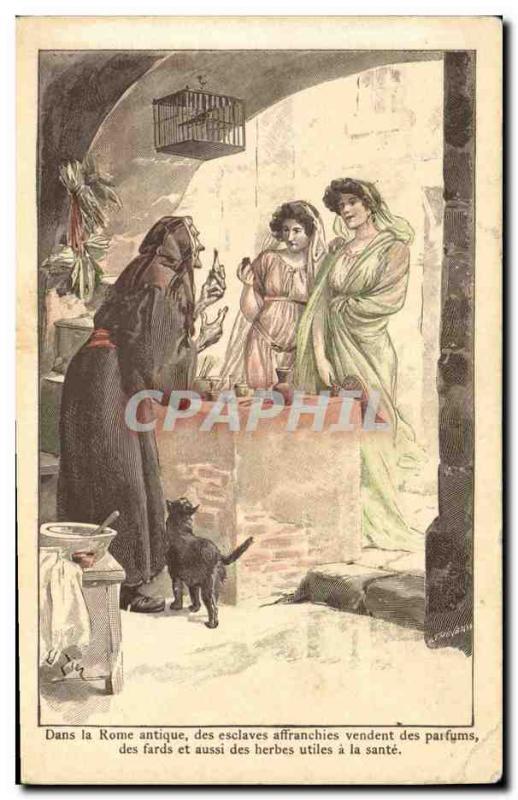 Old Postcard In ancient Rome of freed slaves sell perfumes