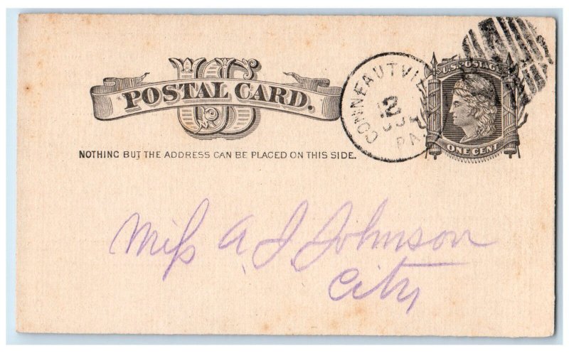 1884 L.M.A. Fund Union Council No. 8 R.T. of T Conneautville PA Postal Card 