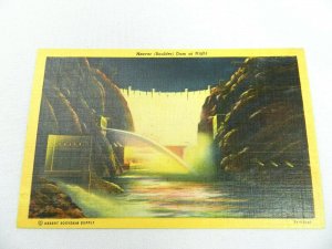 Postcard NV Hoover Boulder Dam Downstream Face at Night Vintage PC