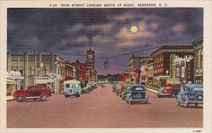 Main Street Looking South At Night Anderson South Carolina