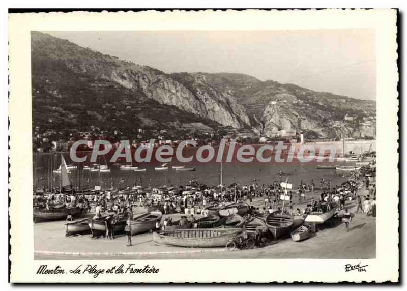 Postcard Moderne Menton The Beach and Frotiere