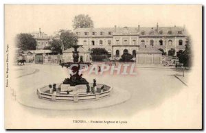 Troyes Argence Old Postcard The fountain and the high school