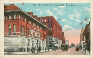 IA, Cedar Rapids, Iowa, Third Street South, Trolley, Balis Post Card No. 1843