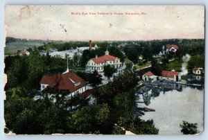 Waupaca Wisconsin WI Postcard Birds Eye View Veterans Home Buildings Lake 1908