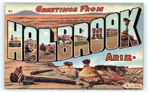 HOLBROOK, AZ Arizona ~ Large Letter Linen c1930s Curt Teich Postcard