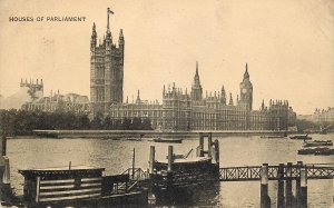 London Thames navigation & sailing sunset Parliament coal barge boats pier