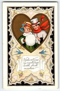 Valentine Postcard Man Women Muff Hand Warmer Whitney Embossed Vintage