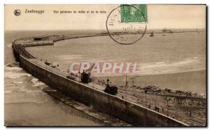 Old Postcard Belgium Zeebrugge General view of the harbor and Mole