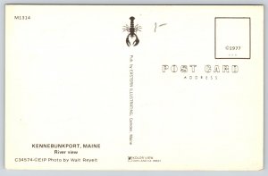 Kennebunkport Maine~River View~Houses~Dock~Sailboat~Reflection~1950s Postcard