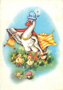 Mother duck with young Easter fantasy greetings postcard mushroom