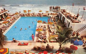 ATLANTIC TOWERS Miami Beach FL Cabana Club Swimming Pool c1950s Vintage Postcard