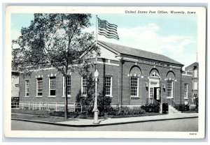 c1940's United States Post Office Exterior Roadside Waverly Iowa IA Postcard