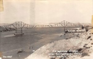 RPPC CARQUINEZ BRIDGE Sacramento River, Crockett/Vallejo, CA 1940s Zan Postcard