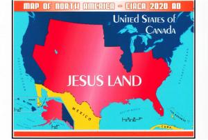 Postcard of United States of Canada and Jesus Land 2020 Election Humor Map