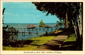 Boardwalk on Burt Lake, Northern Michigan MI c1965 Vintage Postcard Q49