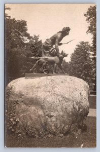 J93/ Cooperstown New York RPPC Postcard c1910 Monument Dog Indian 368
