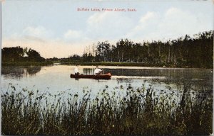 Buffalo Lake Prince Albert SK Saskatchewan Red Canoe Boating Postcard H59